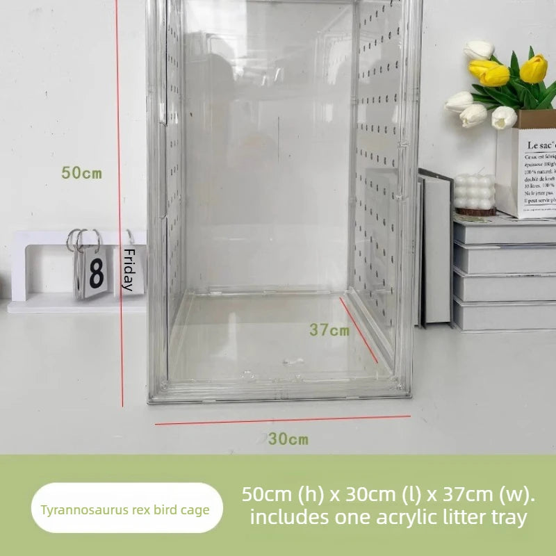 360° Clear View Acrylic Bird Cage – Splash-Proof Parrot Enclosure for Cockatiels & Mynah Birds, Easy-Clean Aviary Pet Supplies