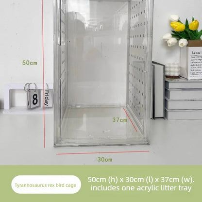 360° Clear View Acrylic Bird Cage – Splash-Proof Parrot Enclosure for Cockatiels & Mynah Birds, Easy-Clean Aviary Pet Supplies