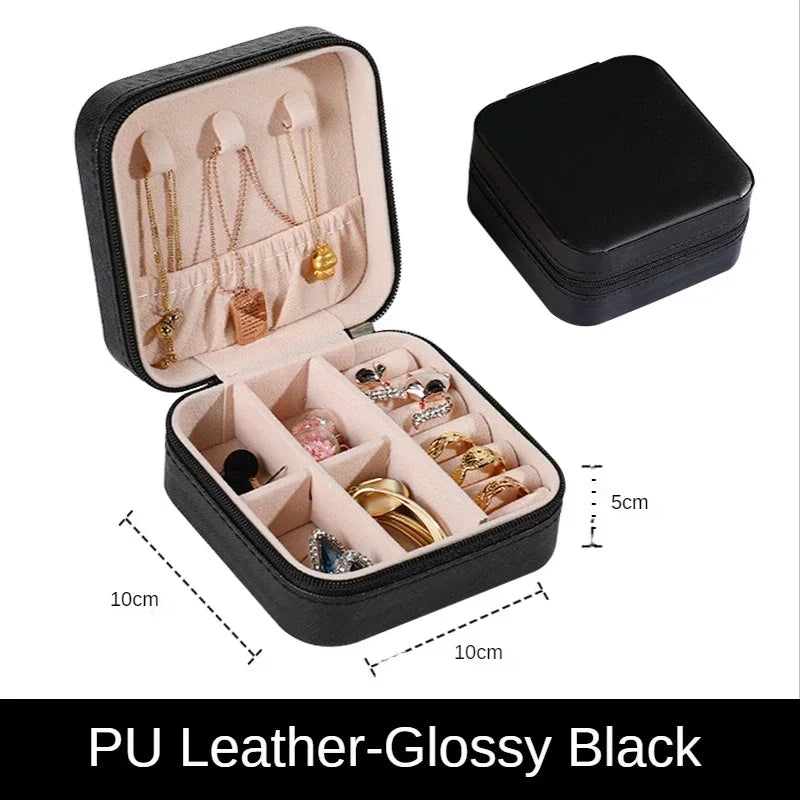 Portable Leather Travel Jewelry Organizer Case for Rings, Earrings, Necklaces & Accessories Storage