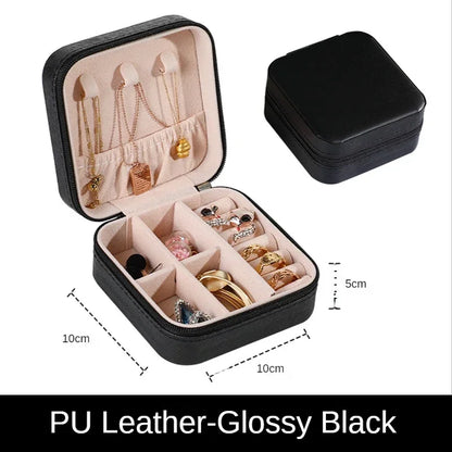 Portable Leather Travel Jewelry Organizer Case for Rings, Earrings, Necklaces & Accessories Storage