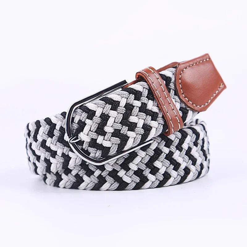 Ceinture élastique tressée unisexe en toile tissée, à boucle ardillon, pour jeans (107/120/130cm)
