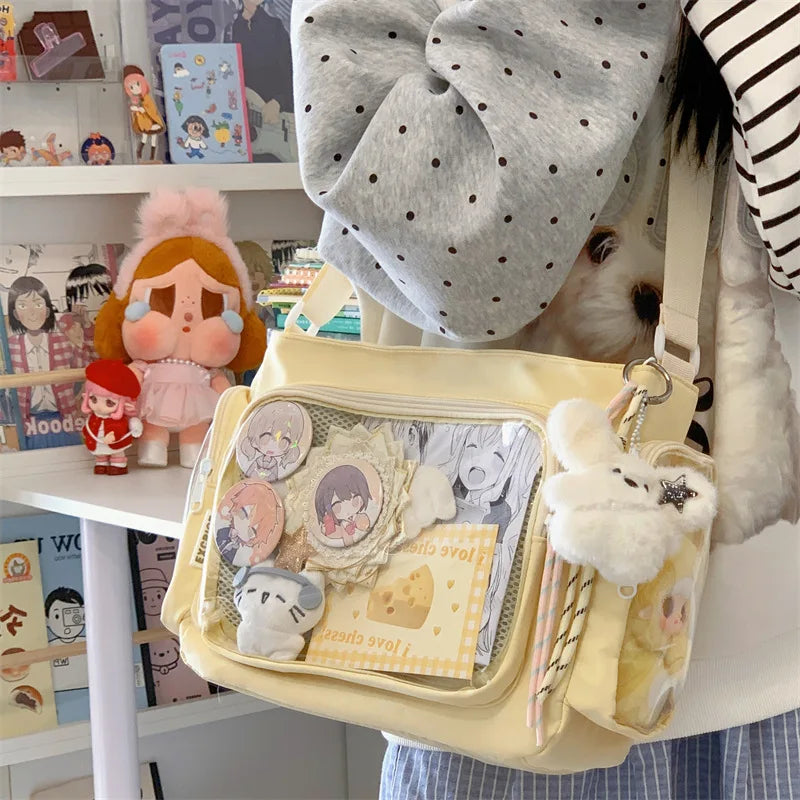 Bolso bandolera transparente de moda – Bolso de hombro Ita de gran capacidad para niñas, bolso mensajero de estilo escolar a la moda, bolso Kawaii versátil para uso diario y accesorios