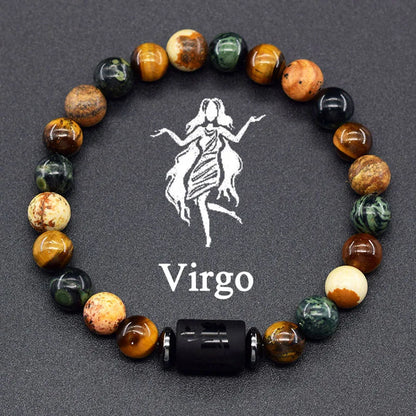 Pulsera de constelación de 12 signos del zodiaco – Brazalete con dije de astrología para hombres y mujeres | Regalo de joyería de amistad Aries, Virgo, Leo y Libra