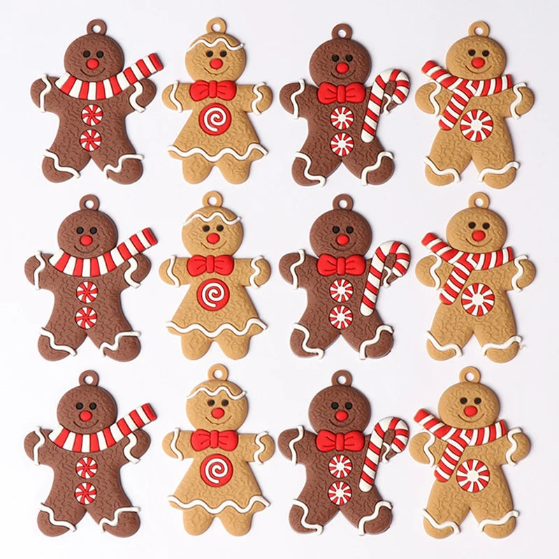 6/12PCS Gingerbread Man Christmas Pendants – DIY Xmas Tree & Gift Box Decorations for Holiday Scenes, New Year Gifts & Party Supplies