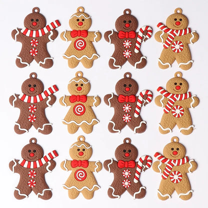 6/12PCS Gingerbread Man Christmas Pendants – DIY Xmas Tree & Gift Box Decorations for Holiday Scenes, New Year Gifts & Party Supplies