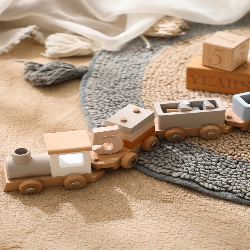 Juguete de Tren de Madera Montessori – Carrito Educativo para Bebés con Bloques Numéricos, Juguete de Madera para el Aprendizaje Temprano, Regalo de Actividad de Aprendizaje Preescolar para Niños Pequeños