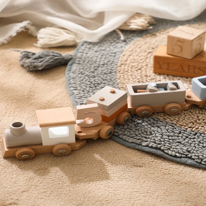 Juguete de Tren de Madera Montessori – Carrito Educativo para Bebés con Bloques Numéricos, Juguete de Madera para el Aprendizaje Temprano, Regalo de Actividad de Aprendizaje Preescolar para Niños Pequeños