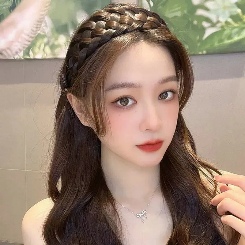 Diadema Bohemio Trenzado Sintético para Mujer Banda de Pelo Elástica para Fiestas y Cosplay