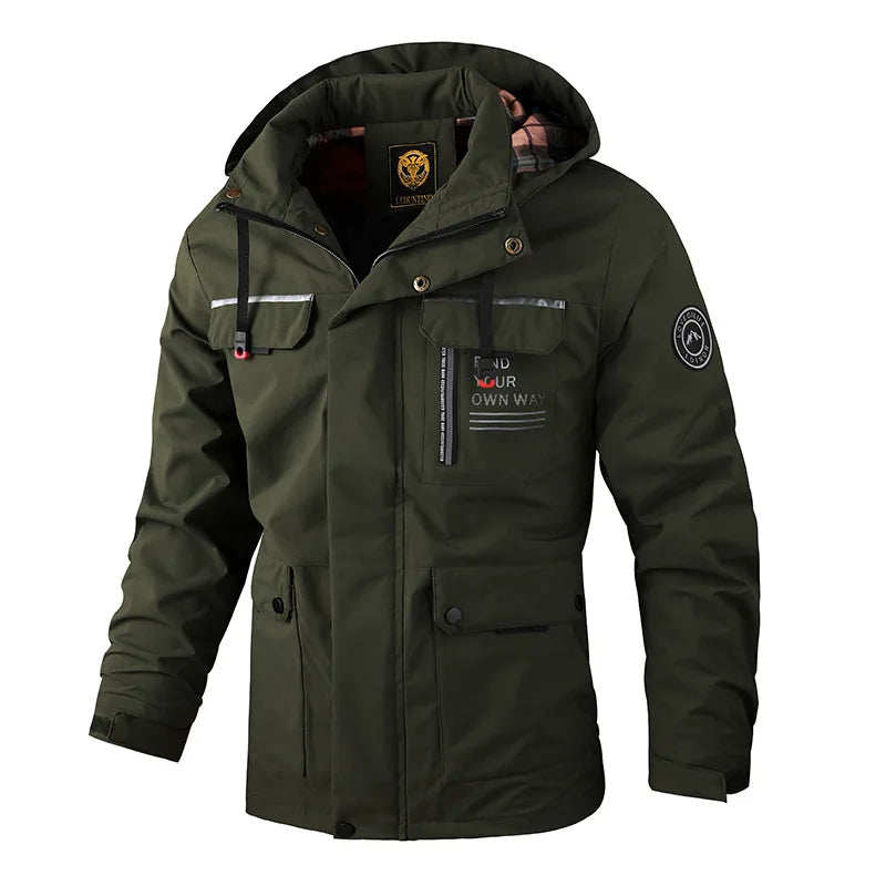 Men’s Casual Hooded Parka Jacket – Solid Color Outdoor Coat, Stylish Autumn & Winter Outerwear