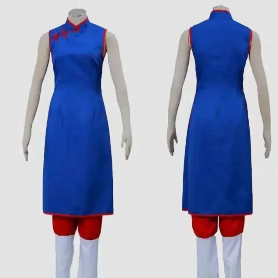 Dragon Ball Chi-Chi Cosplay Costume – Blue Cheongsam Uniform Dress with Props (Women’s Halloween Party Set)