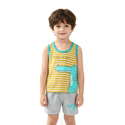 Kids 100% Cotton Pajama Set Sleeveless Tank Top & Shorts Summer Sleepwear for Boys & Girls