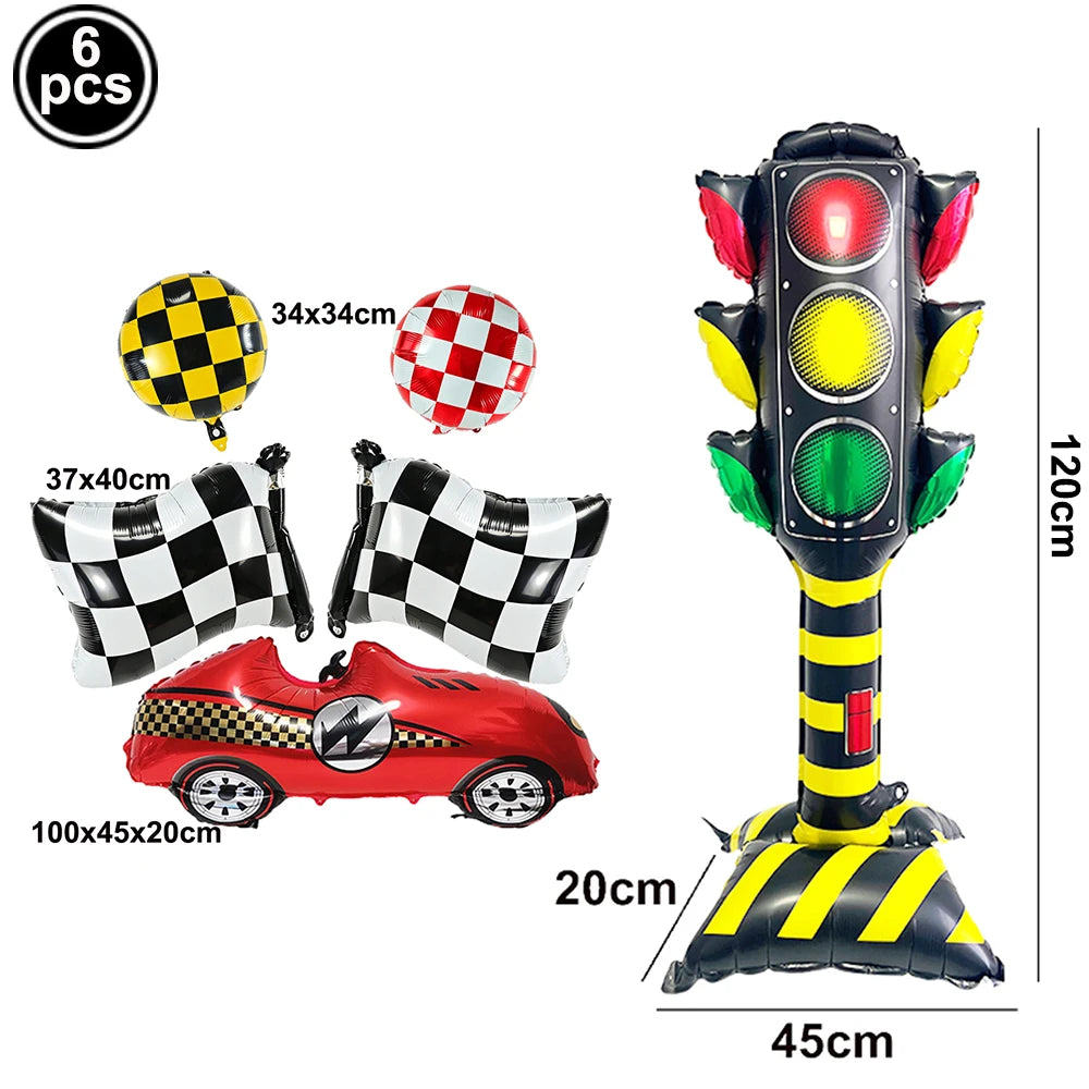 Racing Car Birthday Party Decorations – Race Car, Tire Wheel, Traffic Cone & Checkered Balloons for Kids' Racing-Themed Parties