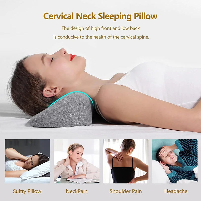 Almohada cervical de espuma viscoelástica – Almohada ergonómica contorneada para soporte de cuello, almohada ortopédica para dormir para quienes duermen de lado, boca arriba y boca abajo, cojín de cama para alivio de presión