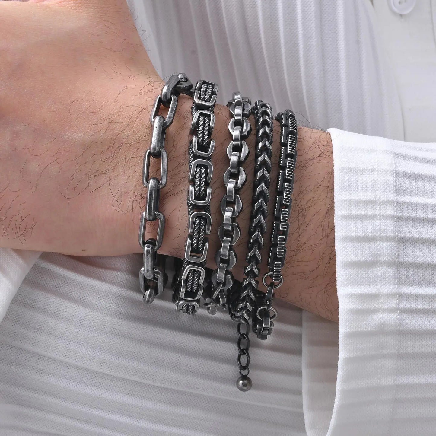 Vintage Byzantine Chain Bracelet – Stainless Steel Braided Link Wristband for Men & Boys | Retro Fashion Jewelry Gift for Father