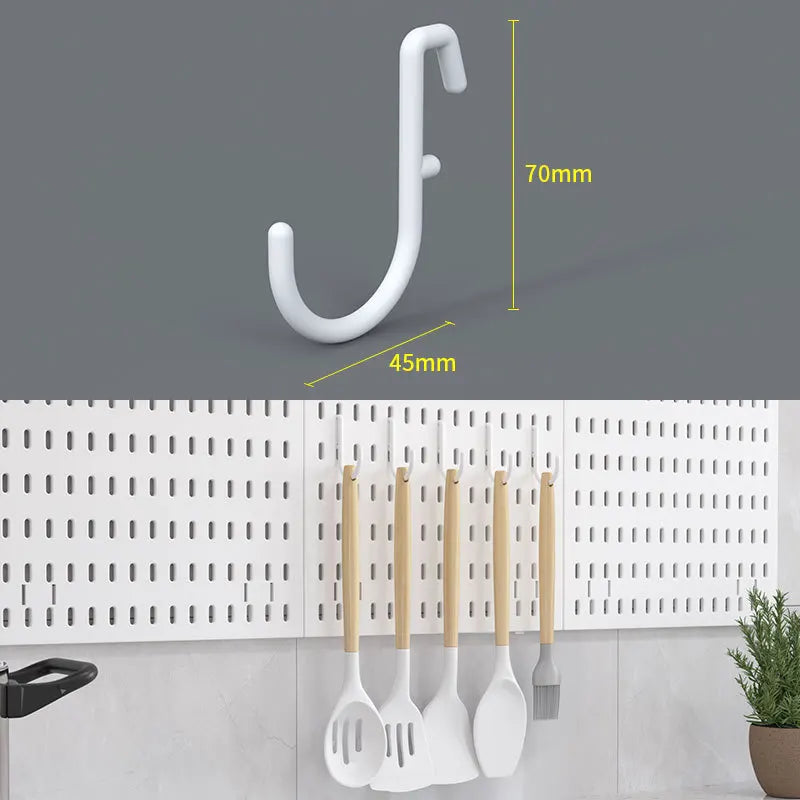 Organizador de pared de tablero perforado sin taladros – Panel de almacenamiento modular con estantes y accesorios para cocina, baño y sala de juegos