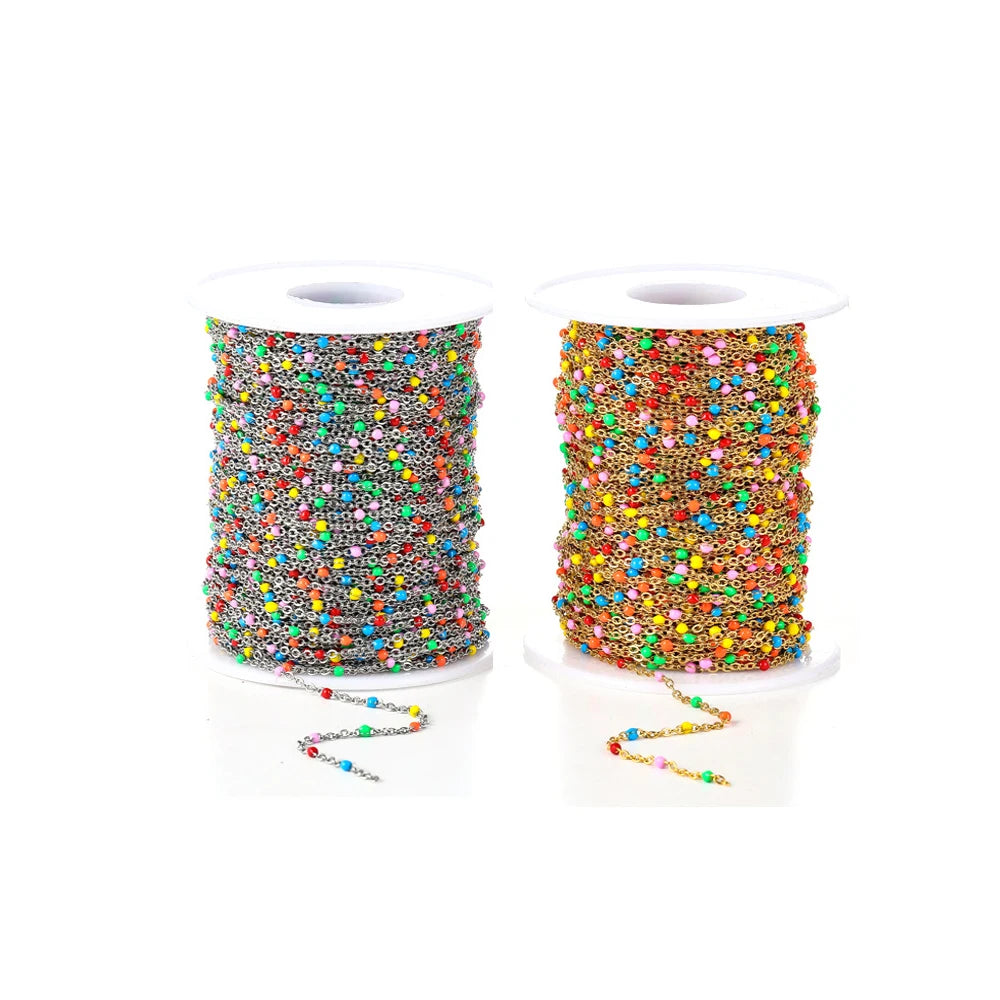 1M Stainless Steel Enamel Bead Chain – Colorful Dripping Oil DIY Chain for Necklaces, Bracelets & Jewelry Making
