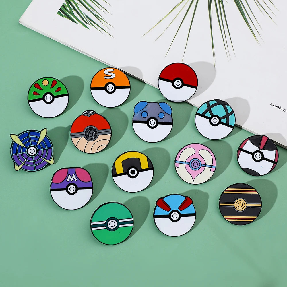 14PCS Pokémon Poké Ball Enamel Brooch Set – Minimalist Cartoon Metal Pins for Backpack & Clothing Accessories