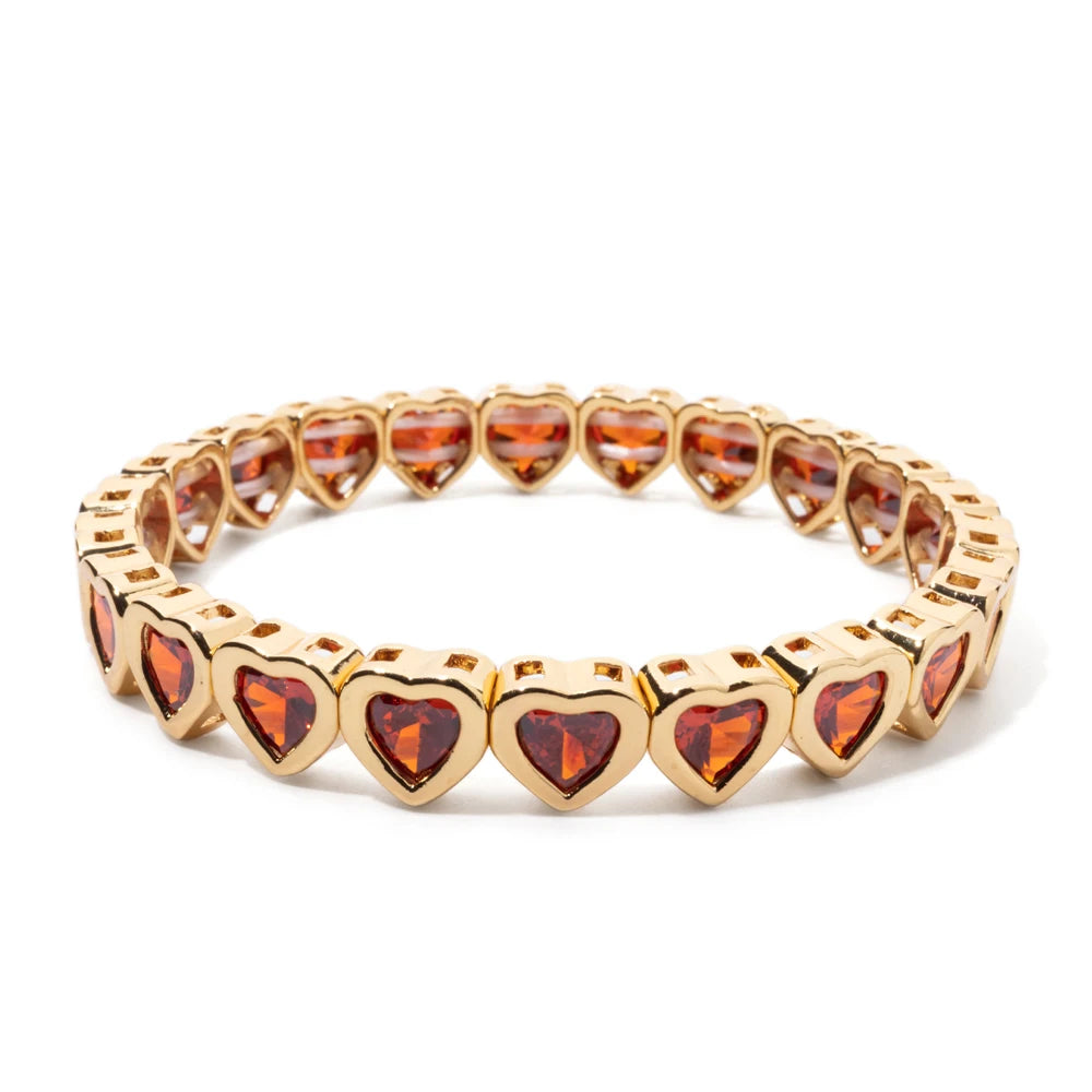 Brazalete de puño elástico para mujer 2024 Gold Love con diamantes de imitación color melocotón, joyería de moda