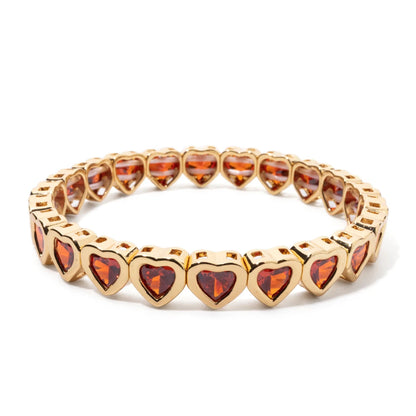 Brazalete de puño elástico para mujer 2024 Gold Love con diamantes de imitación color melocotón, joyería de moda