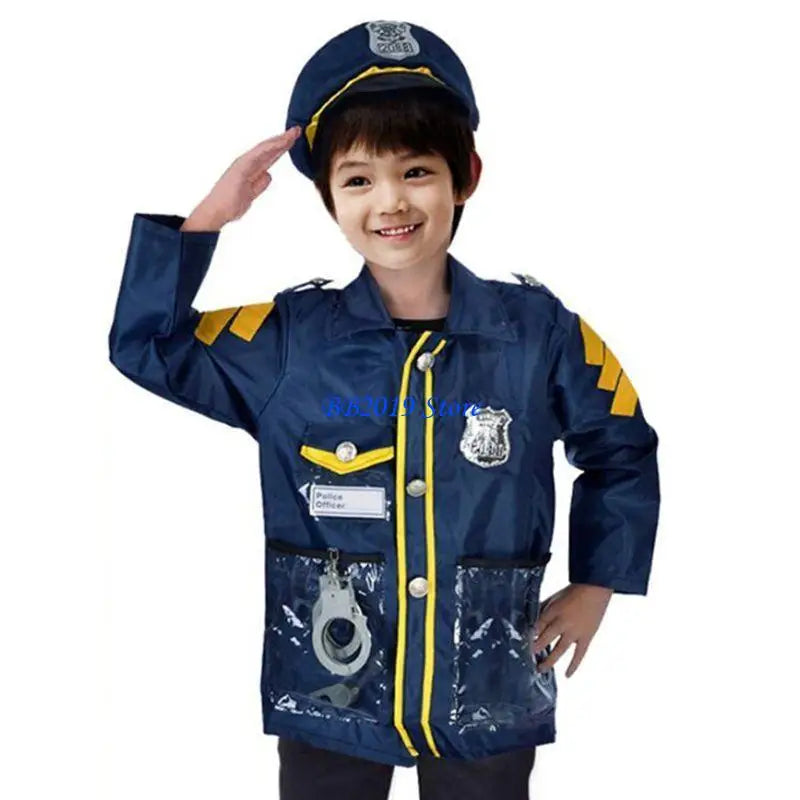 Kids Firefighter & Policeman Cosplay Costume – Career Pretend Play Uniform for Halloween Dress-Up & Role Play