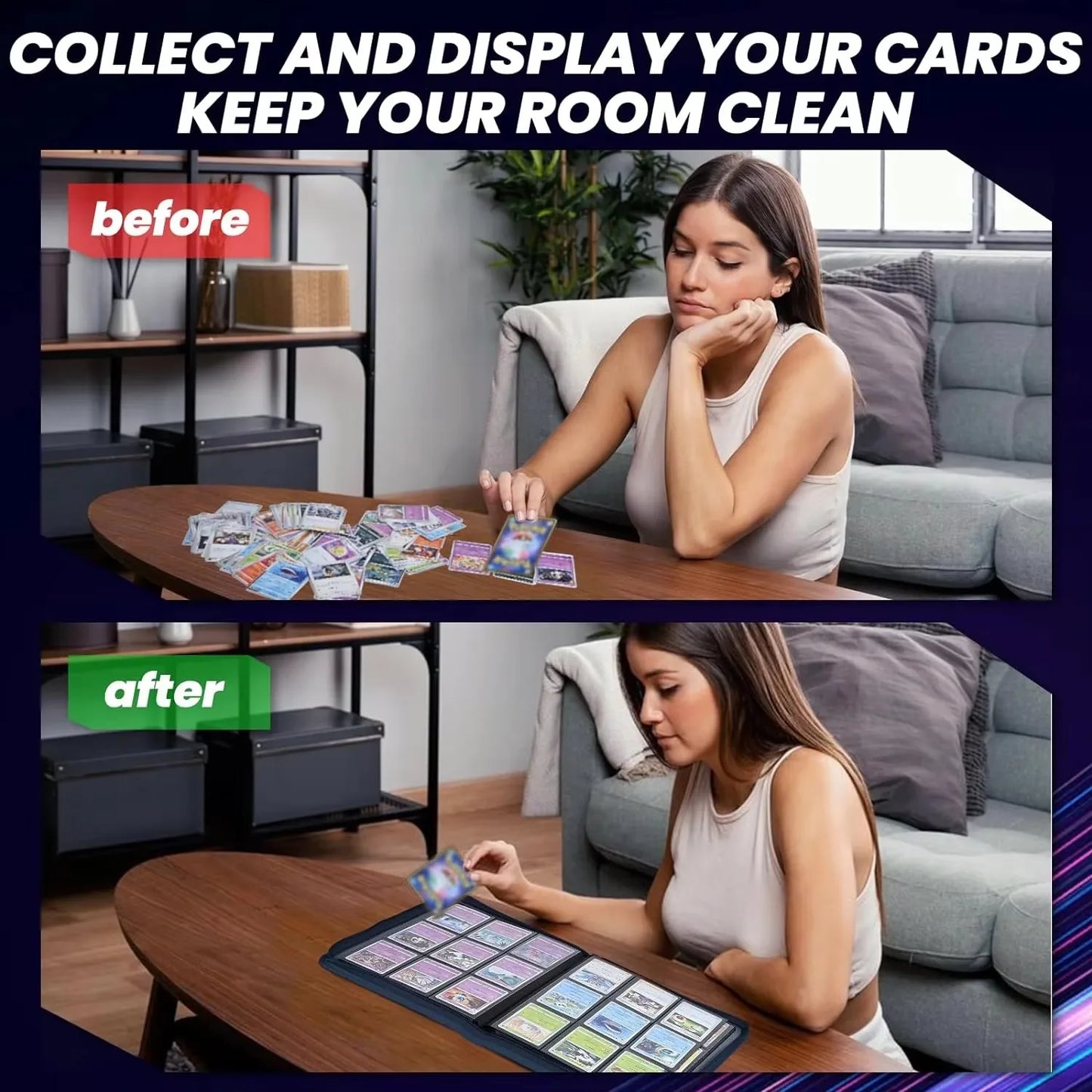 Carpeta con cremallera para cromos de 9 bolsillos | Álbum de cartas de carga lateral de 360 bolsillos con cubierta de cuero PU de primera calidad