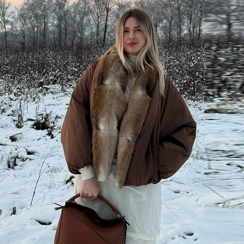 Women's 2026 Winter Thick Padded Coat Faux Fur Collar Long Sleeve Zipper Jacket Oversized Loose Fit Warm Casual Outerwear for Women