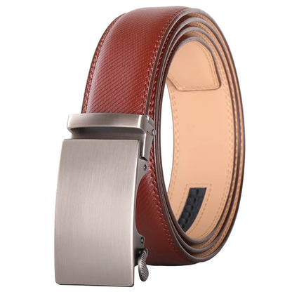 Plyesxale Men's Brown Leather Belt 2026 – Automatic Buckle Vintage Belt for Jeans, Luxury-Style Casual Waist Strap, Ceinture Homme B9