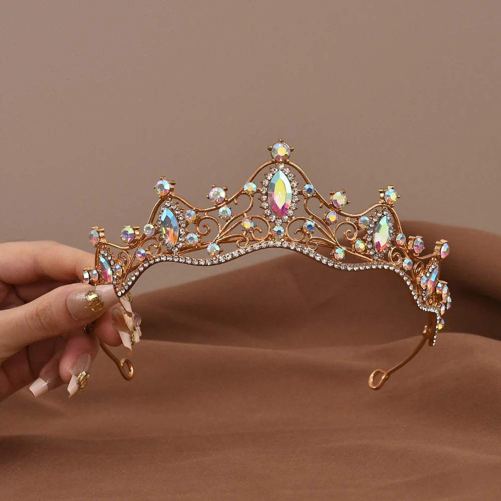 Vintage Baroque Crystal Queen Crown Tiara for Women – Rhinestone Bridal Wedding & Prom Hair Accessory