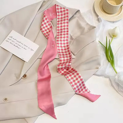 Khaki Nude Silk Scarf Hair Band – Vintage Satin Ribbon Bow Hair Accessory for Women | Elegant Fashion Hair Tie