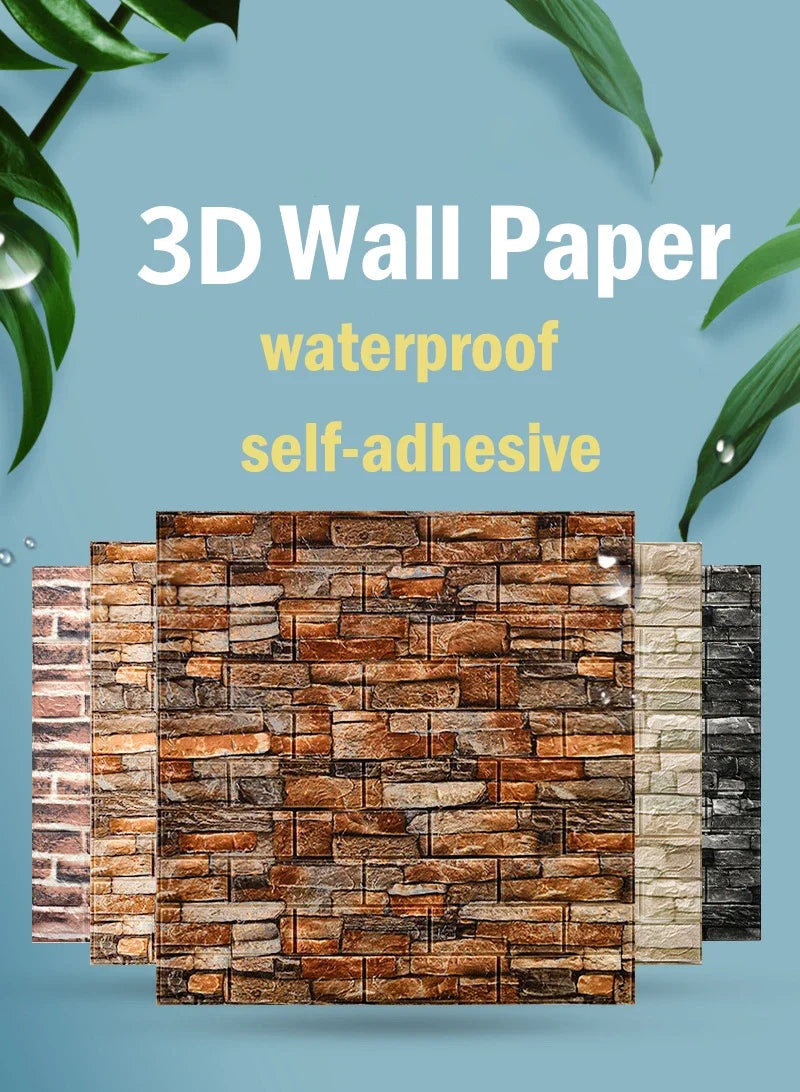 Papel tapiz de ladrillo de espuma 3D autoadhesivo – Paneles de pared impermeables despegables y pegables (70 × 1000 cm)