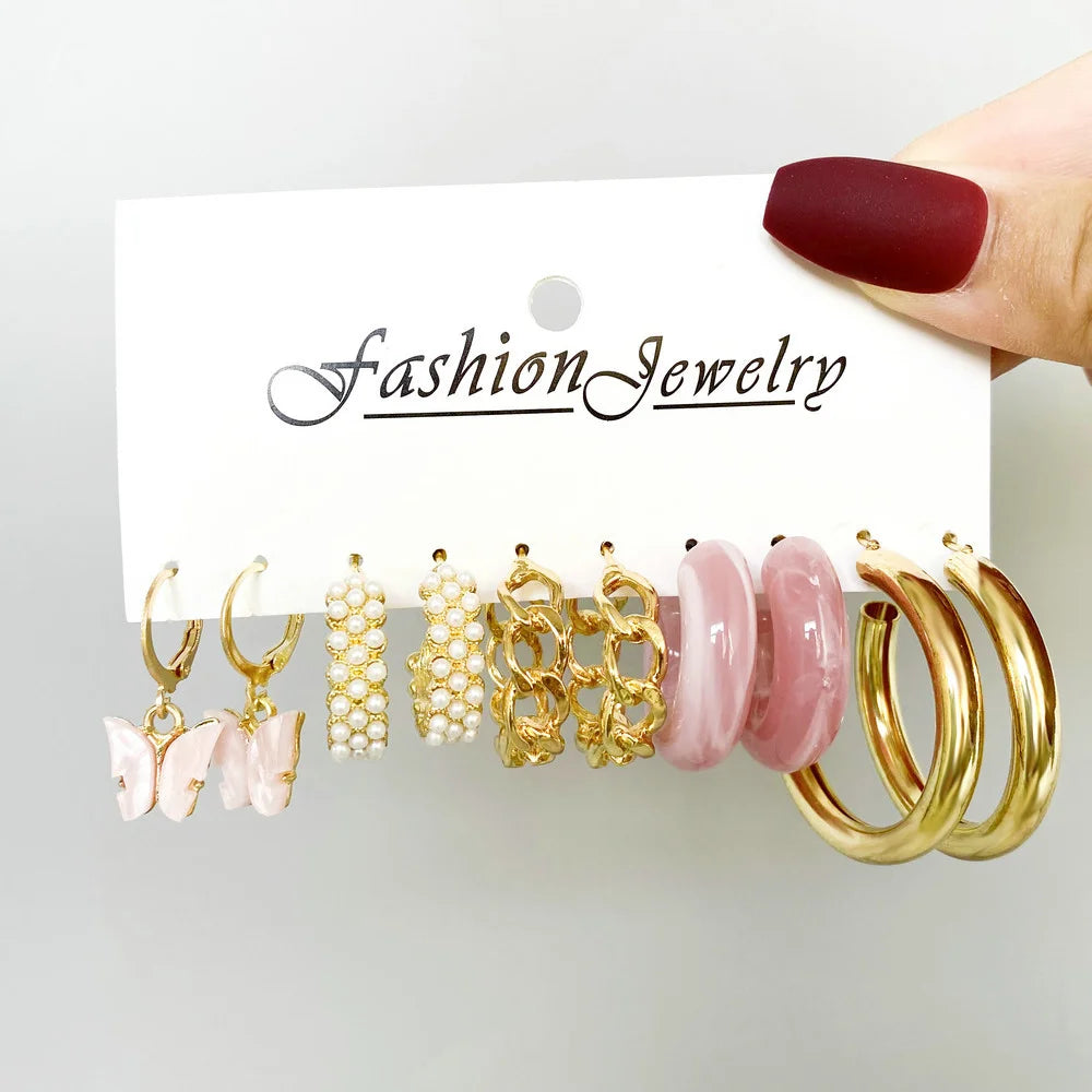 Boucles d'oreilles créoles dorées grand cercle pour femmes, ensemble bohème vintage, perle, cœur, zircon, clous, bijoux cadeau