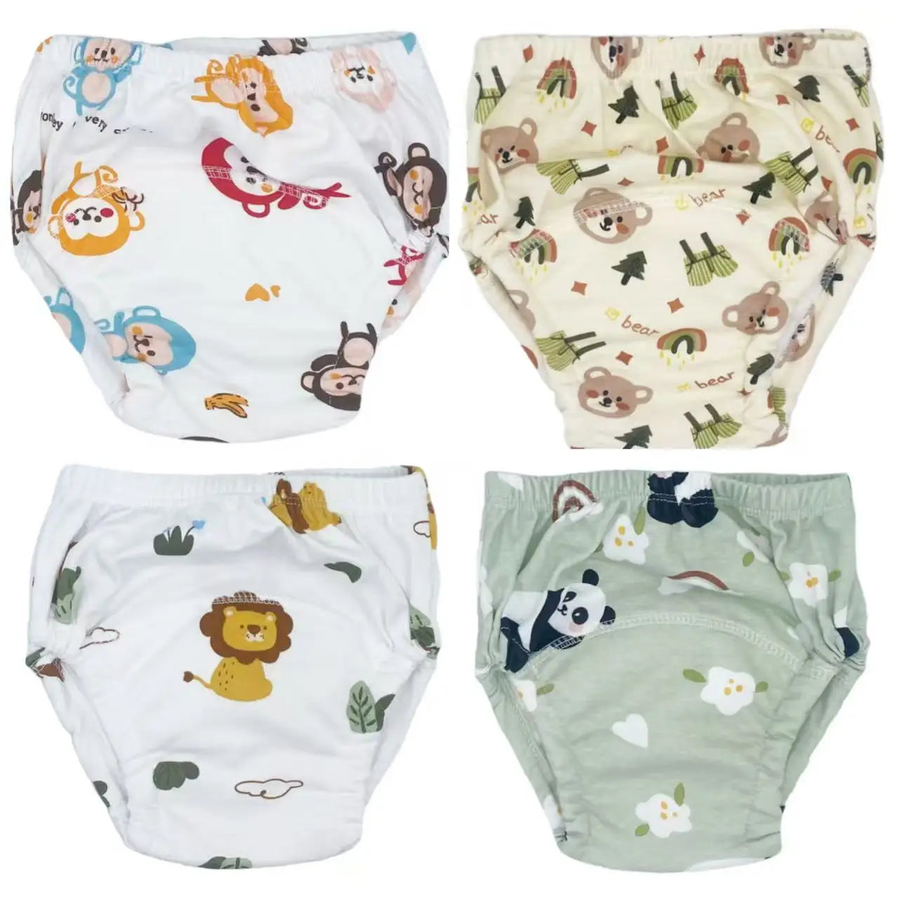 Culottes d'apprentissage de la propreté imperméables réutilisables (lot de 4) – Sous-vêtements d'entraînement en coton doux pour bébés garçons et filles avec protection anti-fuites