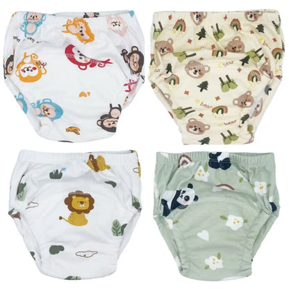 Culottes d'apprentissage de la propreté imperméables réutilisables (lot de 4) – Sous-vêtements d'entraînement en coton doux pour bébés garçons et filles avec protection anti-fuites