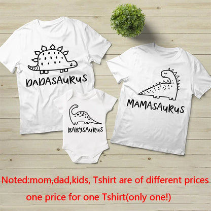 Dinosaur Family Matching T-Shirts – Mommy & Daddy Shirts with Baby Bodysuits, Short-Sleeve Family Outfits for Boys & Girls, Gift Set