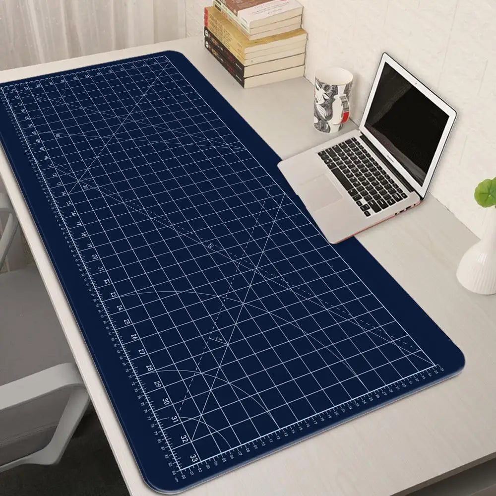 Large Gaming Mouse Pad with Green Grid Cutting Mat Design – Extended Anti-Slip Desk Mat with Stitched Edges for Keyboard, Gaming & Home Office