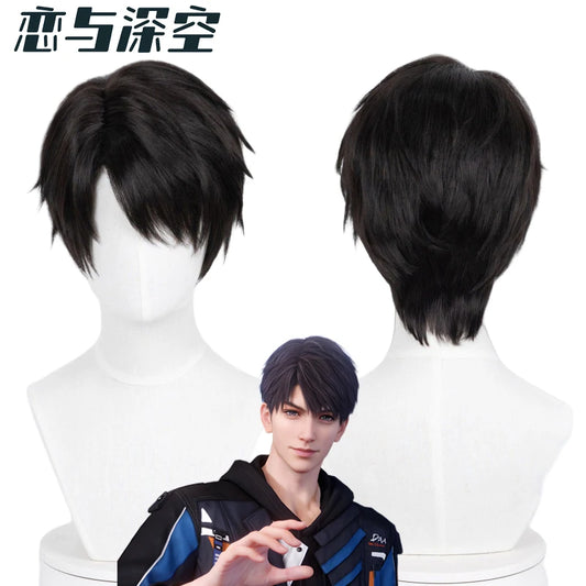 Peluca de cosplay inspirada en Caleb de Love and Deepspace – Cabello sintético corto negro resistente al calor para accesorios de carnaval, fiesta y juegos de rol
