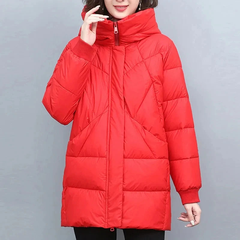 Women’s Hooded Cotton-Padded Winter Coat – Mid-Length Thick Puffer Jacket, Elegant Vintage Parka for Cold Weather