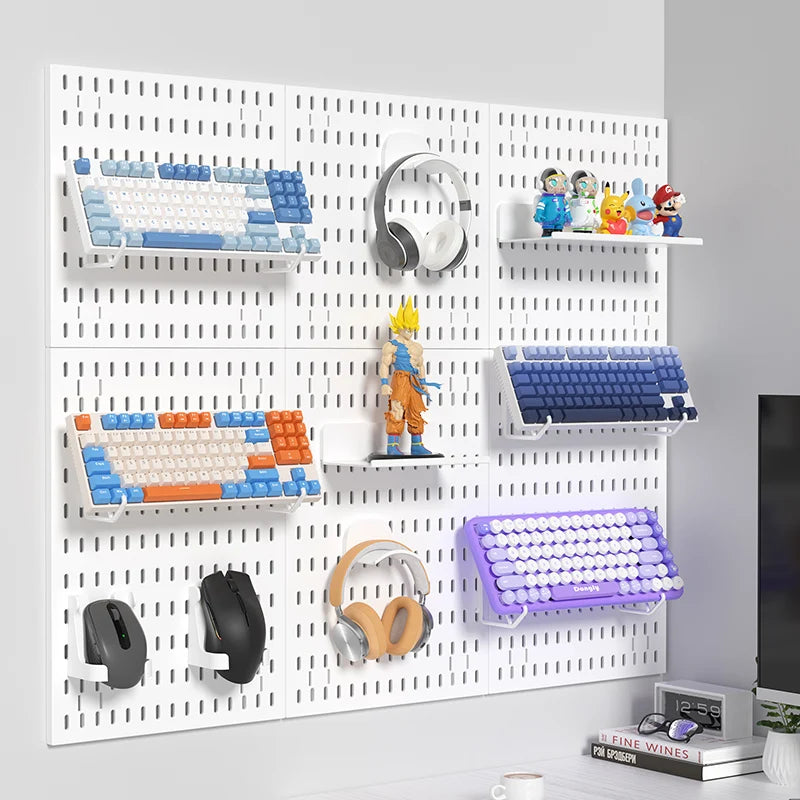 Kit de organización modular de pared con tablero perforado (Pegboard) para bricolaje – Paneles de almacenamiento colgantes sin taladro para cuartos de manualidades, oficina y organización del hogar