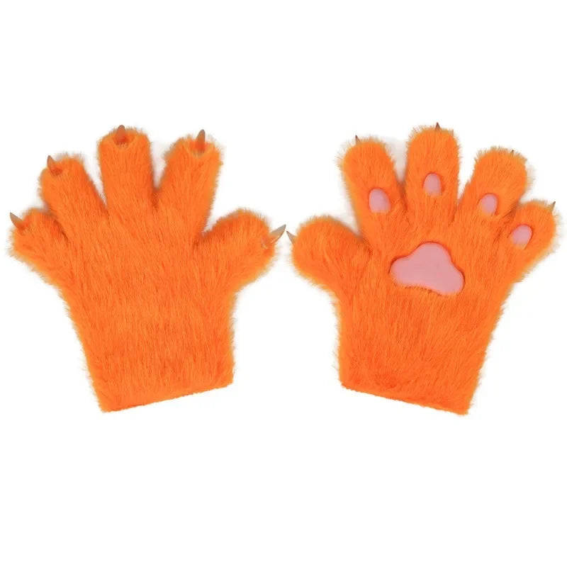 Furry Animal Paw Gloves for Teens & Adults – Plush Cat Paw Mittens for Anime Cosplay, Halloween, Lolita Fashion & Costume Accessories