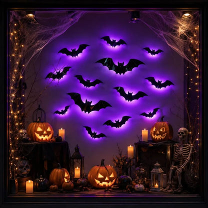 Glow-in-the-Dark 3D Bat Wall Stickers – Removable PVC Halloween Decor in 3 Sizes, Easy Peel-and-Stick for Windows, Home & Partie