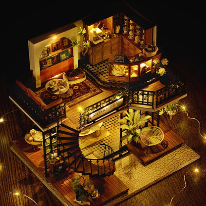 Wooden Dollhouse 3D Puzzle Kit – DIY Miniature Room Model with Furniture & LED Lights Home Decoration