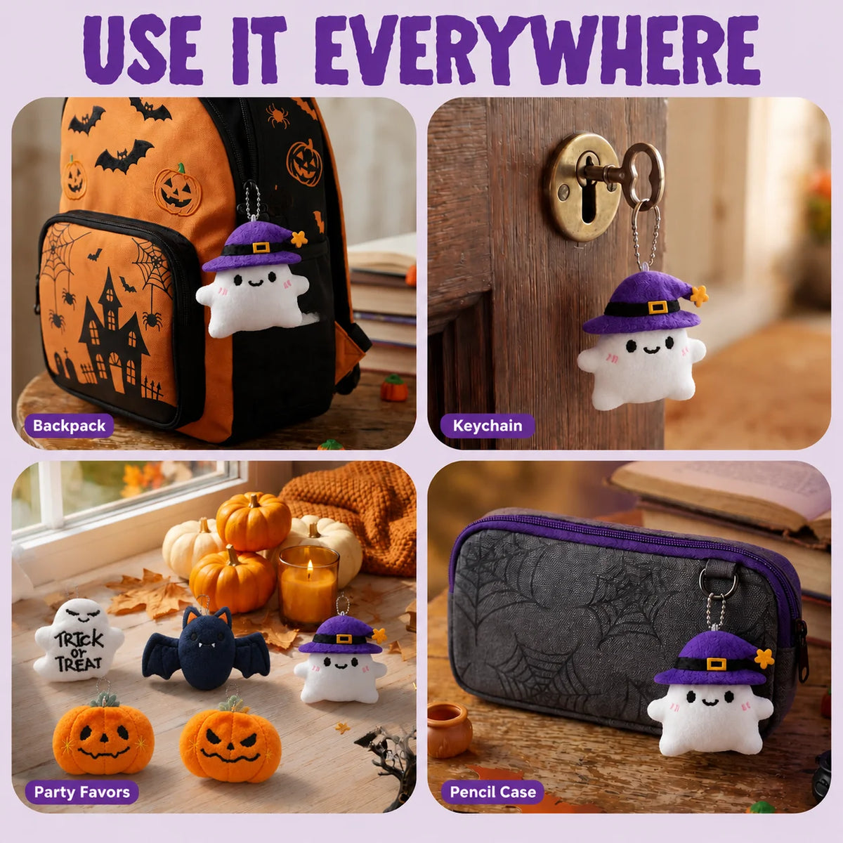 12-40PCS Halloween Mini Plush Keychains Bulk, Cute Ghost Stuffed Animal Charms, Trick or Treat Goodie Bag Fillers, Halloween Party Favors, Gifts and Kids Accessories