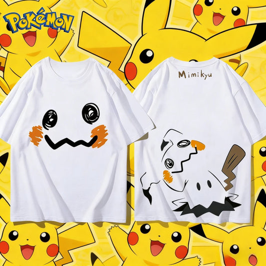 Camiseta estampada de Pokémon Mimikyu – Top de verano unisex holgado informal de manga corta