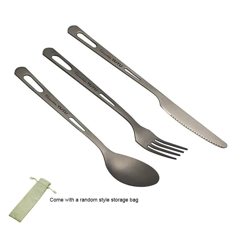 Juego de cubiertos de titanio puro – Juego portátil de cuchillo, tenedor, cuchara y palillos para acampar, hacer senderismo, comer al aire libre, pícnic y uso diario