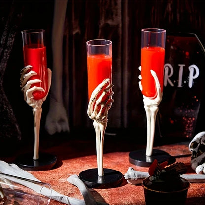 Halloween Skeleton Hand Goblet – Retro Plastic Champagne Flute with Skull Hand Arm Design for Halloween Party, Bar & Table Decor