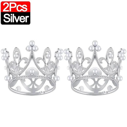 Mini Couronne de Gâteau – Décoration de Tiara de Perles Dorées et Argentées pour Mariages, Anniversaires et Fêtes Prénatales