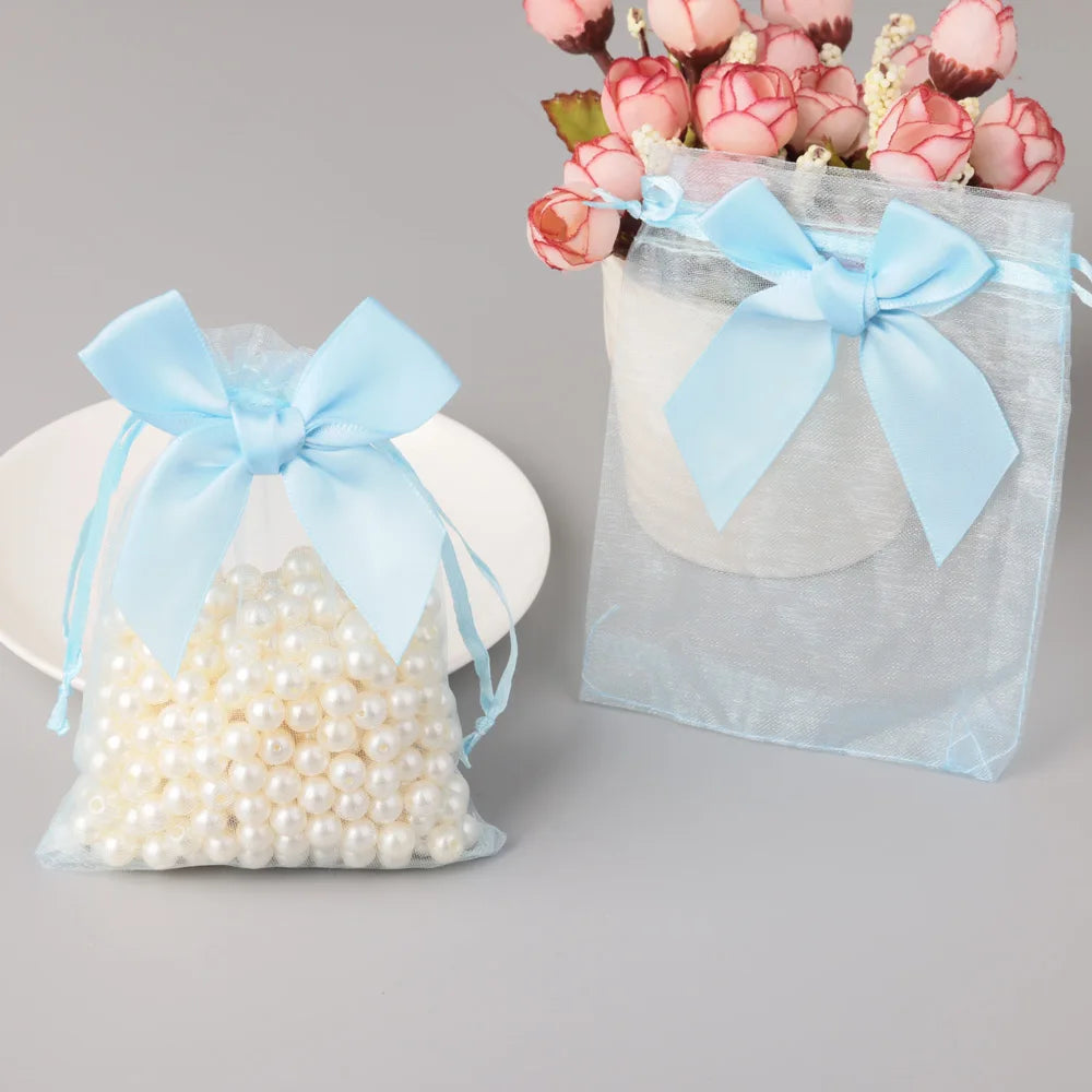 10/20/50PCS Organza Drawstring Gift Bags with Bow – Jewelry, Candy & Party Favor Pouches for Weddings, Christmas & Special Events