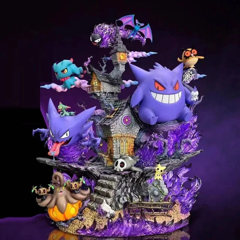 Lot de 3 figurines Pokémon Gengar Evolution de 32 cm – Grande statue anime de collection en PVC pour affichage sur bureau, collection et cadeaux