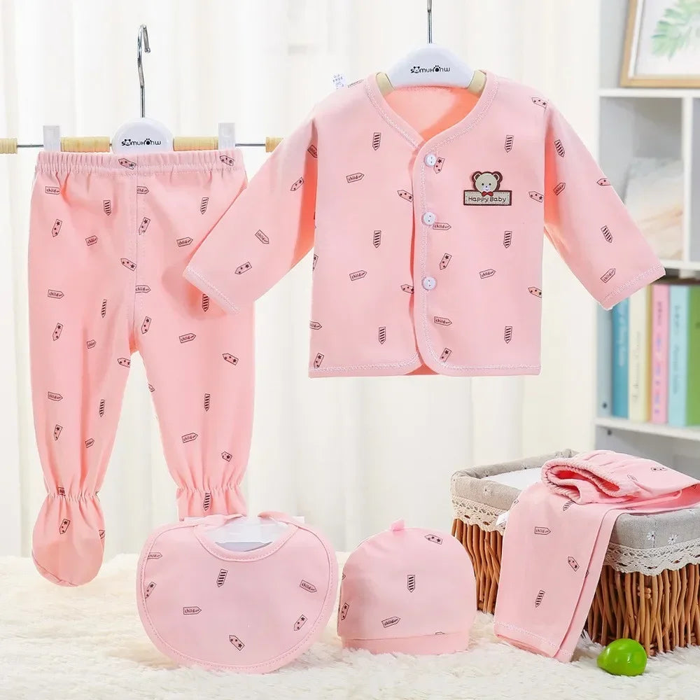 5PCS Baby Hedgehog Clothing Set – Pure Cotton Newborn Underwear Outfit for 0–3 Months Spring & Autumn