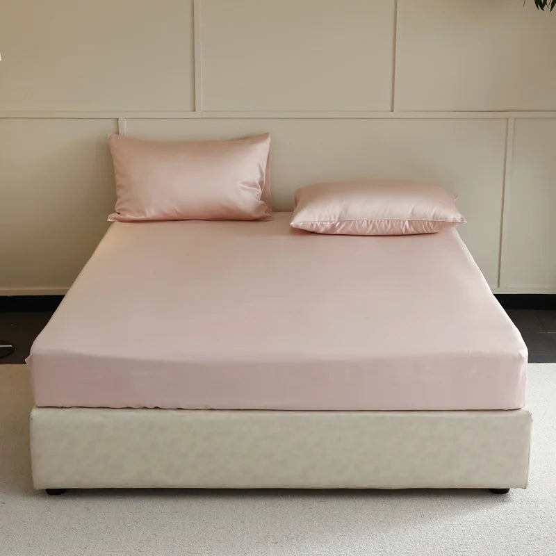 Luxury Mulberry Silk Fitted Sheet – Soft Elastic Mattress Cover for Single, Double, Queen & King Beds